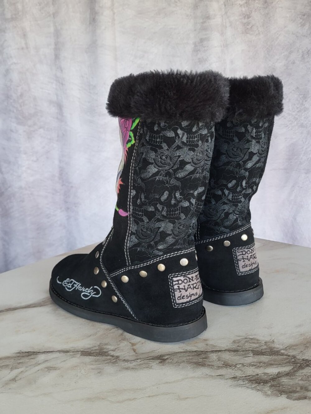 Ed Hardy Faux Fur Snow Boots Black Women's Size 6 - Picture 6 of 15
